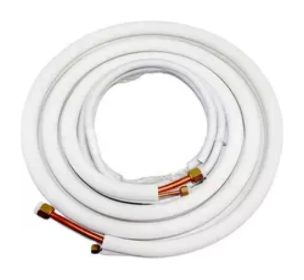White pre-insulated twin copper HVAC lineset